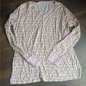 Little Sleepies Pastel Rainbow Long Sleeve Top in Light Pink Trim